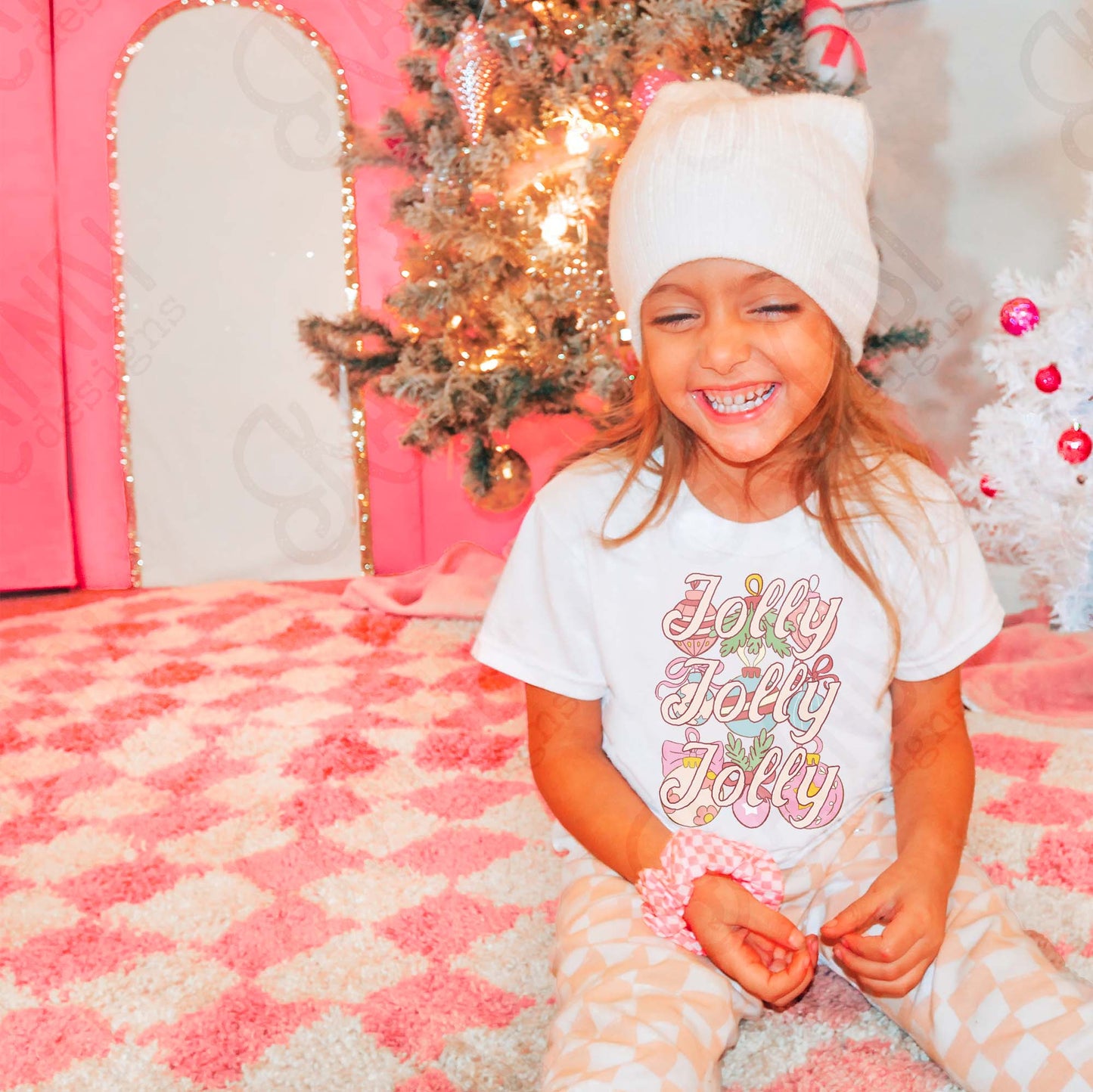 Jolly Jolly Jolly Sublimation Design PNG Digital Download Christmas Ornaments Pink