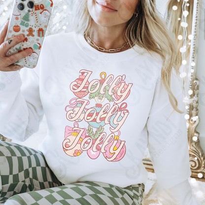 Jolly Jolly Jolly Sublimation Design PNG Digital Download Christmas Ornaments Pink