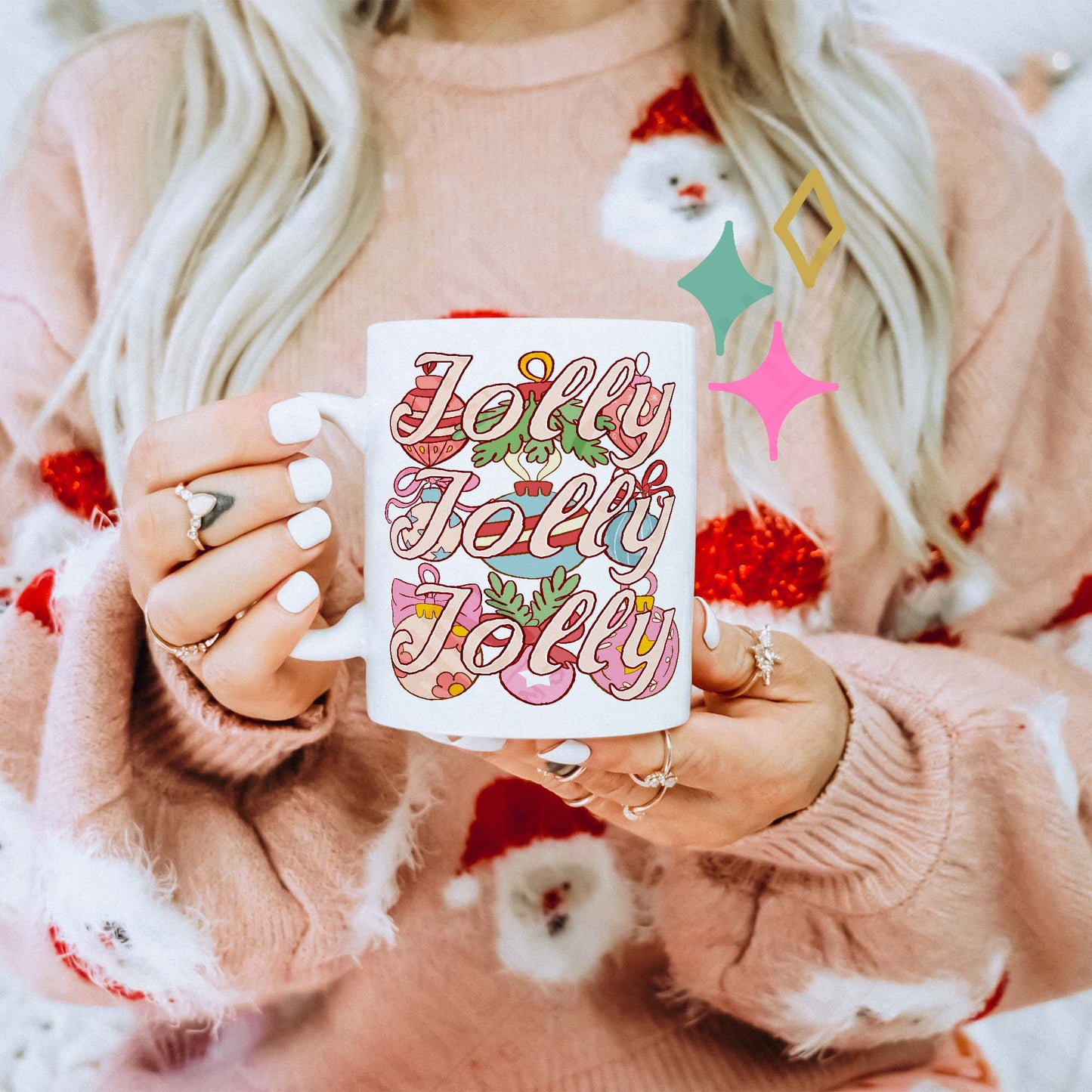 Jolly Jolly Jolly Sublimation Design PNG Digital Download Christmas Ornaments Pink