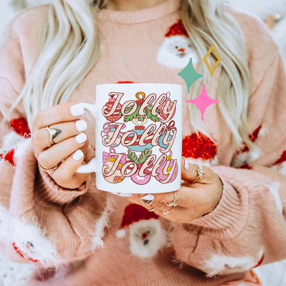 Jolly Jolly Jolly Sublimation Design PNG Digital Download Christmas Ornaments Pink