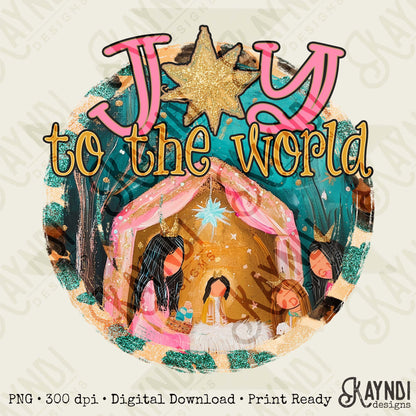 Joy to the World Sublimation Design PNG Digital Download Nativity Faith Jesus
