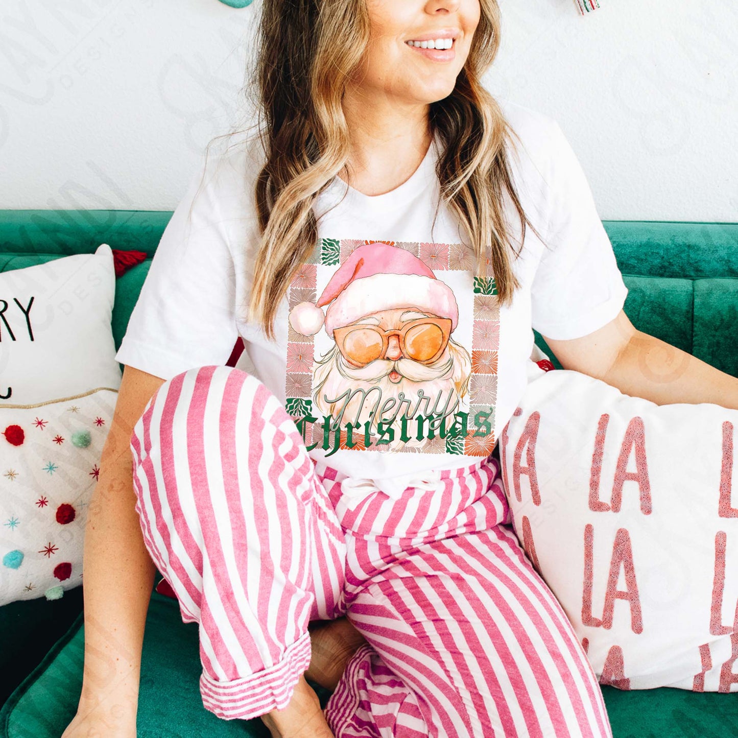 Merry Christmas Sublimation Design PNG Digital Download Pink Santa Flowers