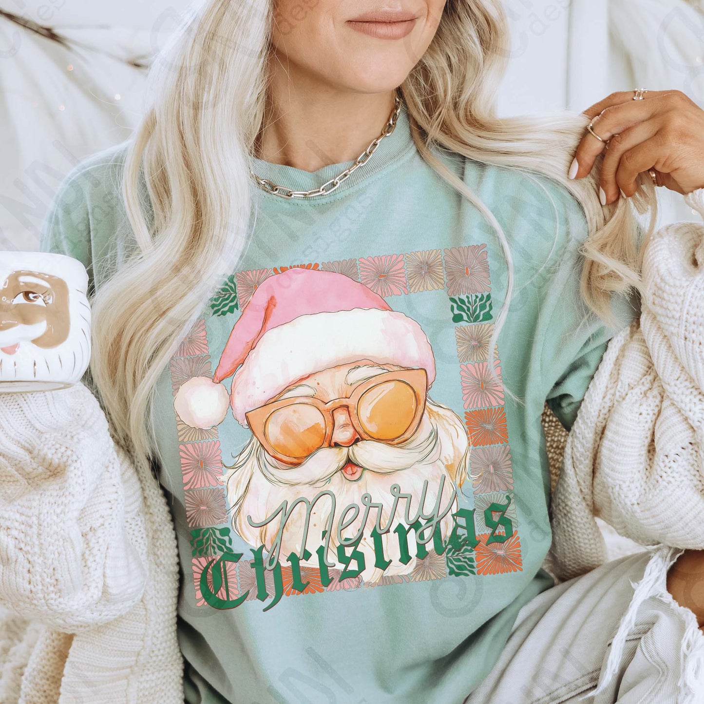 Merry Christmas Sublimation Design PNG Digital Download Pink Santa Flowers