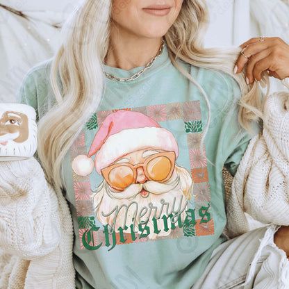 Merry Christmas Sublimation Design PNG Digital Download Pink Santa Flowers