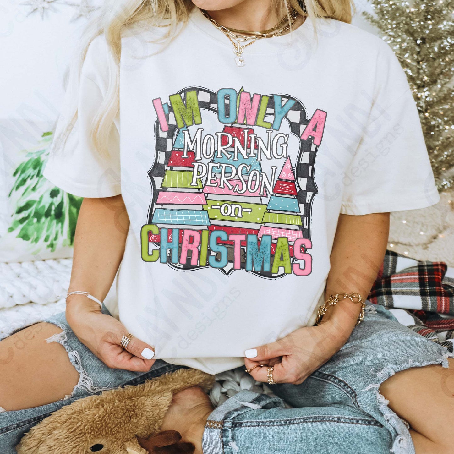 Morning Person on Christmas Checkered Sublimation Design PNG Digital Download Christmas Funny Colorful