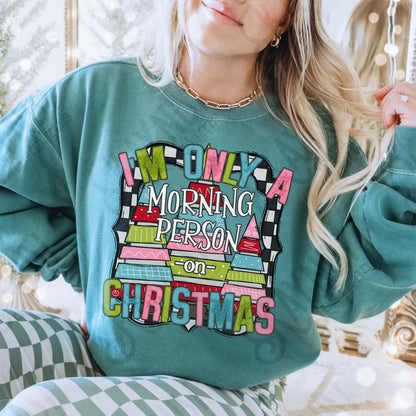 Morning Person on Christmas Checkered Sublimation Design PNG Digital Download Christmas Funny Colorful