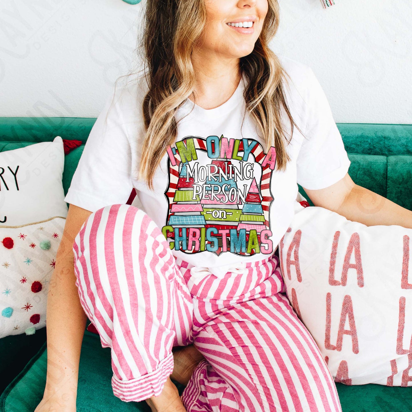 Morning Person on Christmas Stripes Sublimation Design PNG Digital Download Christmas Funny Colorful