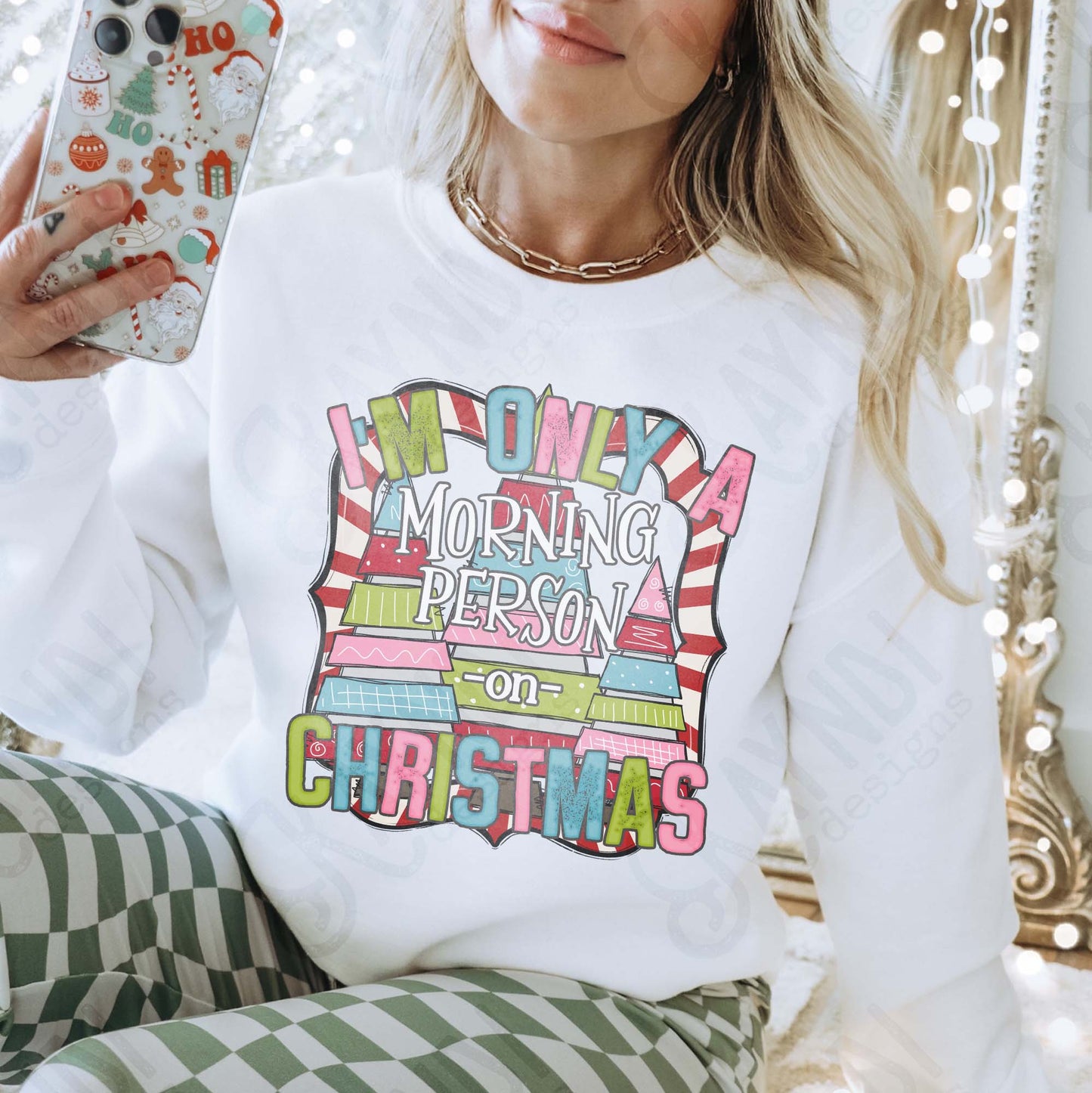 Morning Person on Christmas Stripes Sublimation Design PNG Digital Download Christmas Funny Colorful