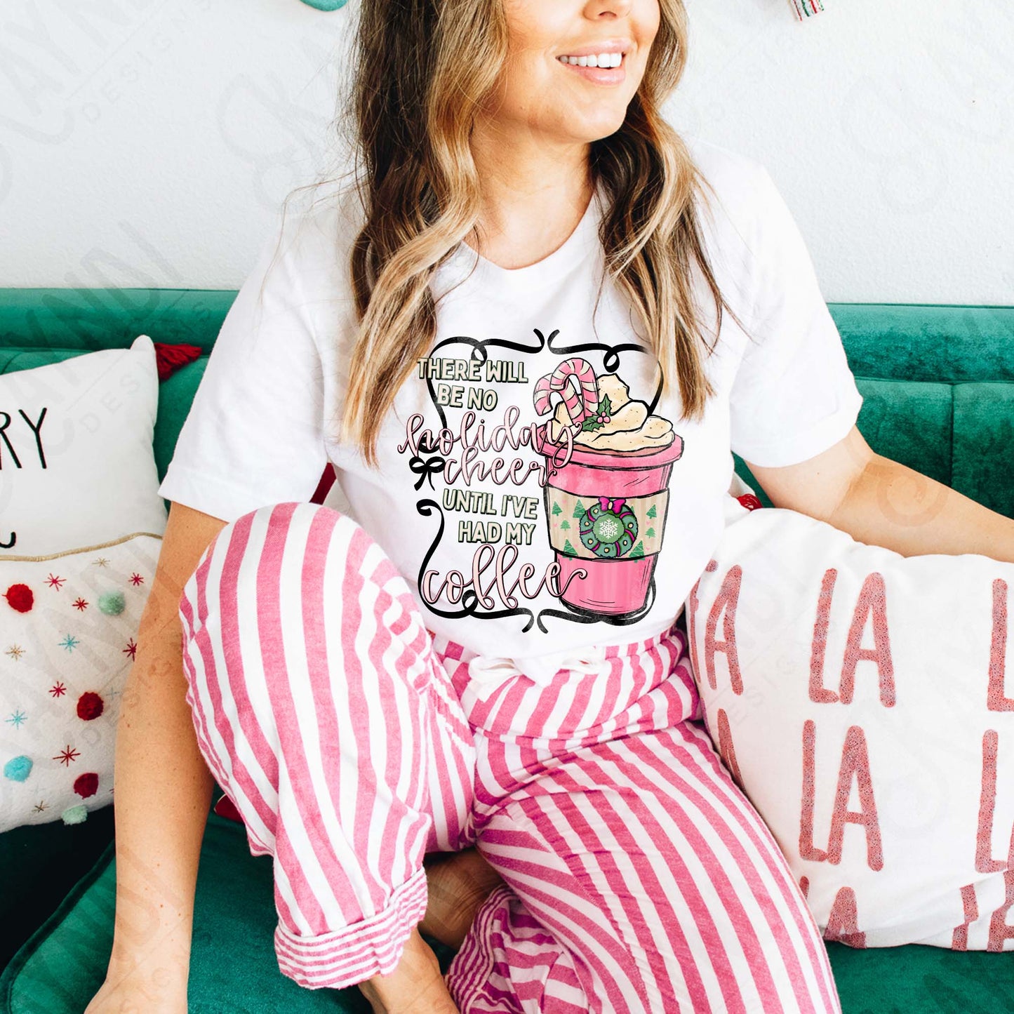 No Holiday Cheer Until I've Had My Coffee Sublimation Design PNG Digital Download Christmas Pink Espresso