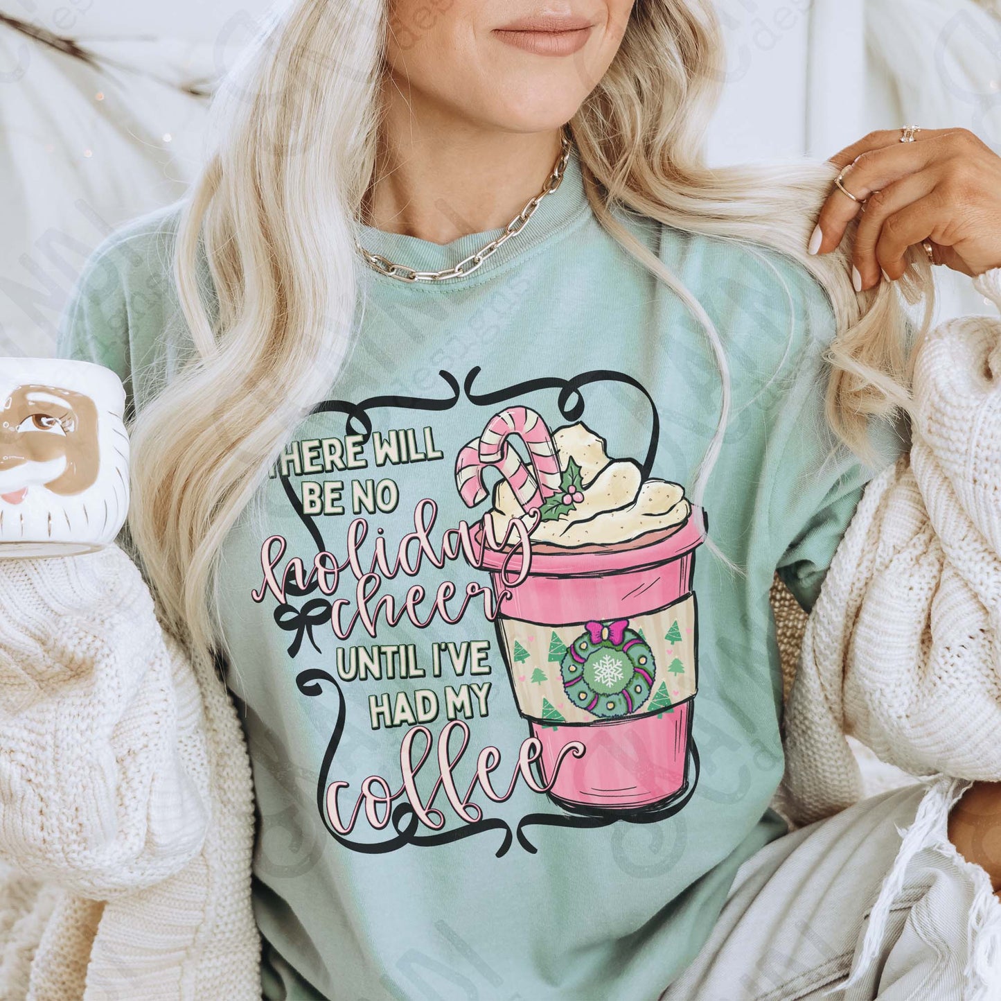 No Holiday Cheer Until I've Had My Coffee Sublimation Design PNG Digital Download Christmas Pink Espresso