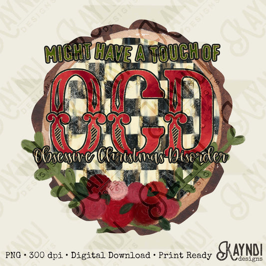 Obsessive Christmas Disorder Sublimation Design PNG Digital Download Christmas Checkered Red