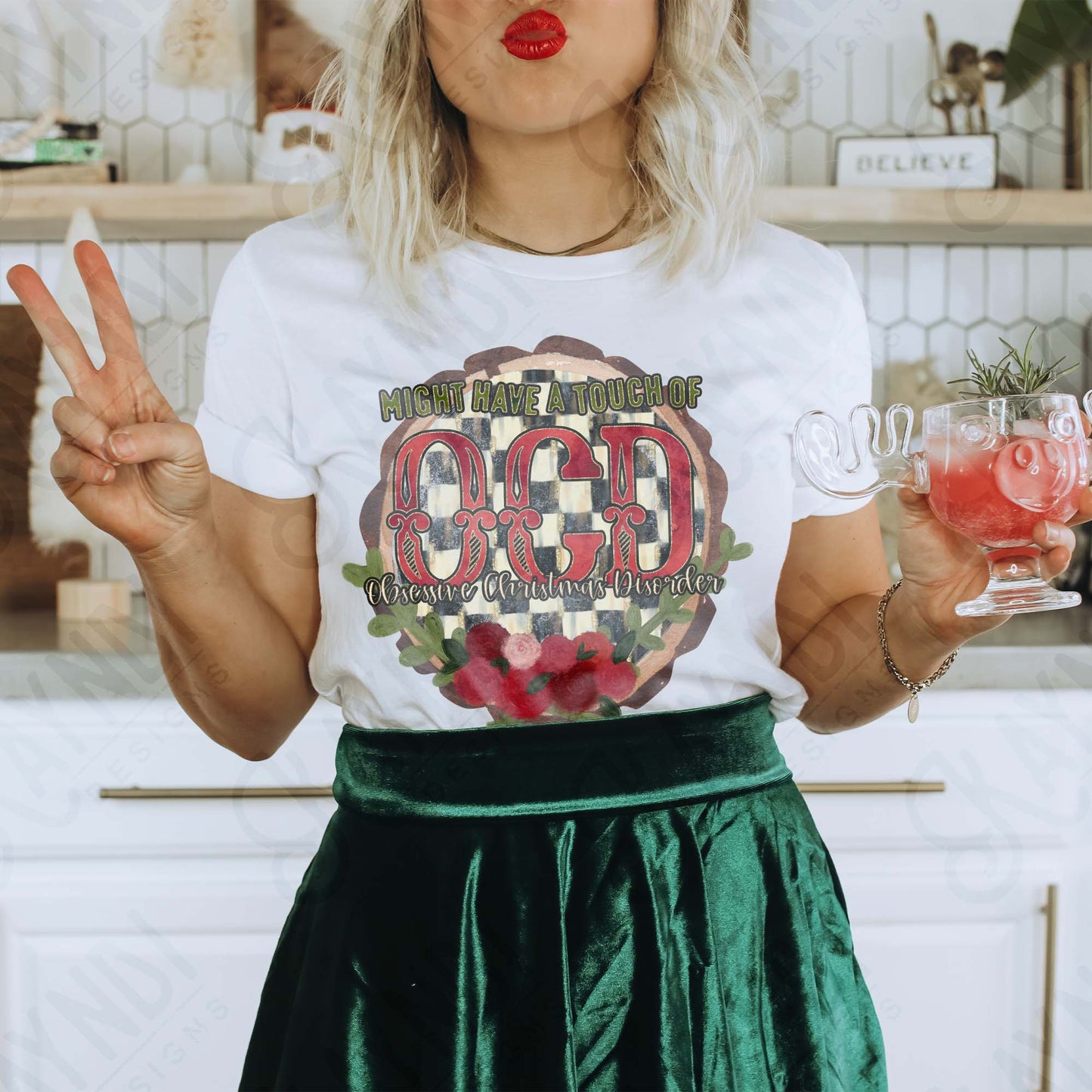 Obsessive Christmas Disorder Sublimation Design PNG Digital Download Christmas Checkered Red