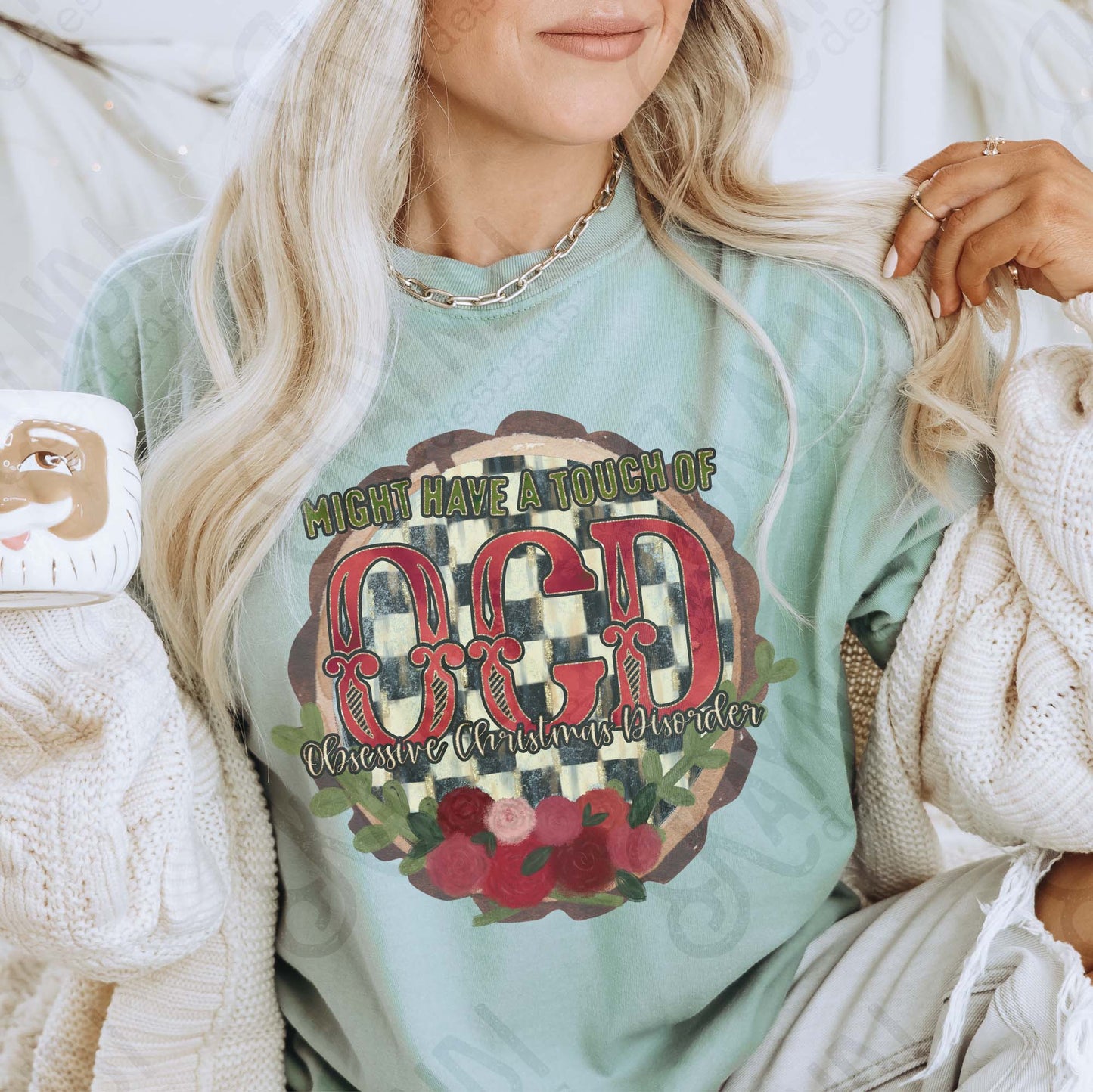 Obsessive Christmas Disorder Sublimation Design PNG Digital Download Christmas Checkered Red