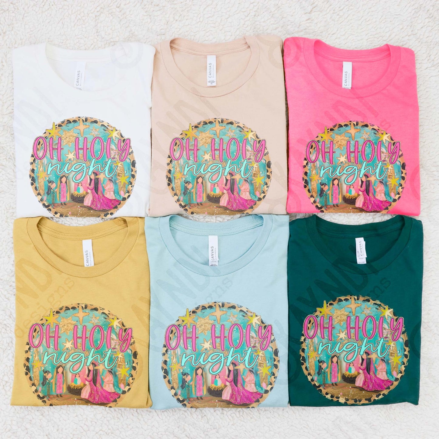 Oh Holy Night Sublimation Design PNG Digital Download Nativity Faith Jesus Pink