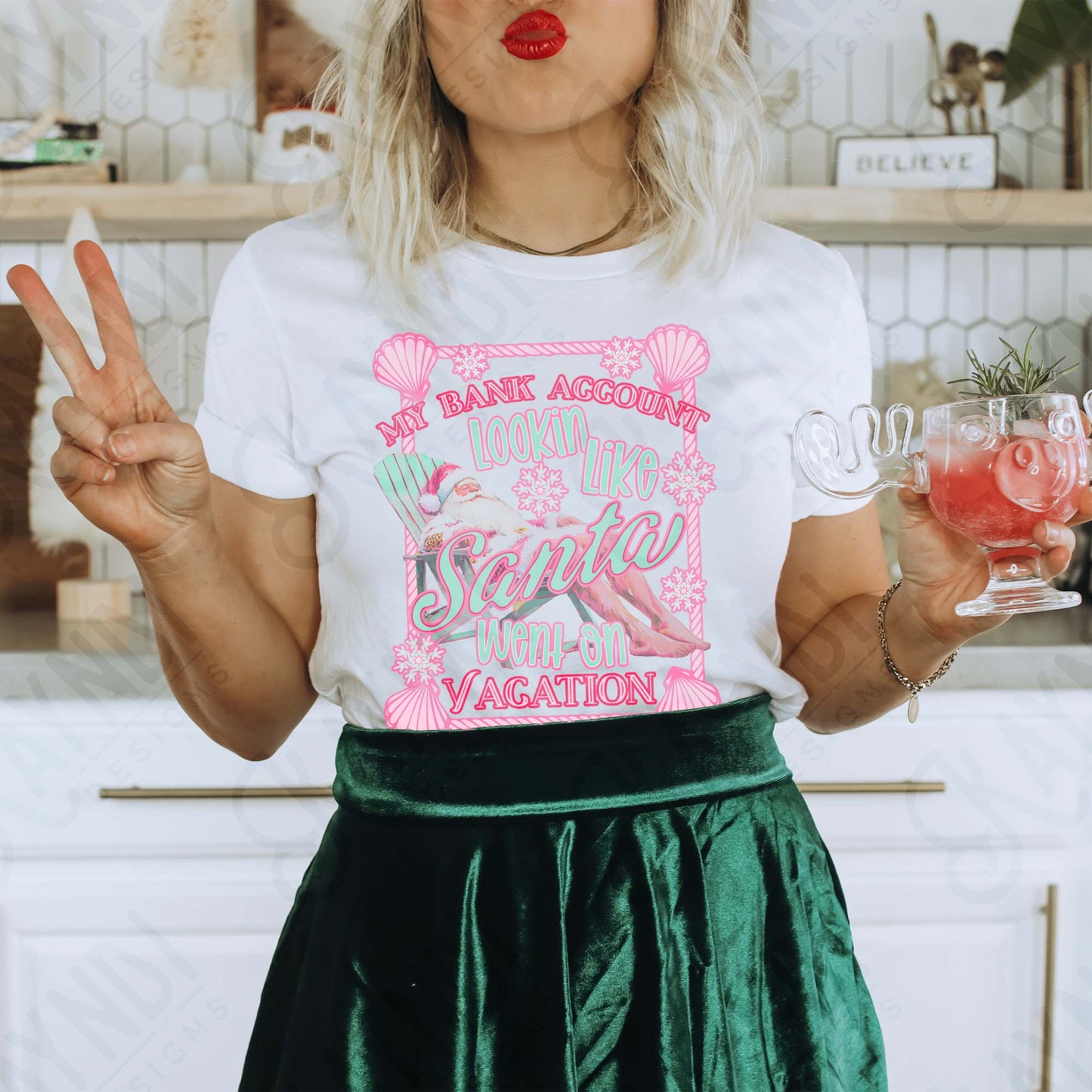 Santa Went on Vacation Sublimation Design PNG Digital Download Pink Santa Beach