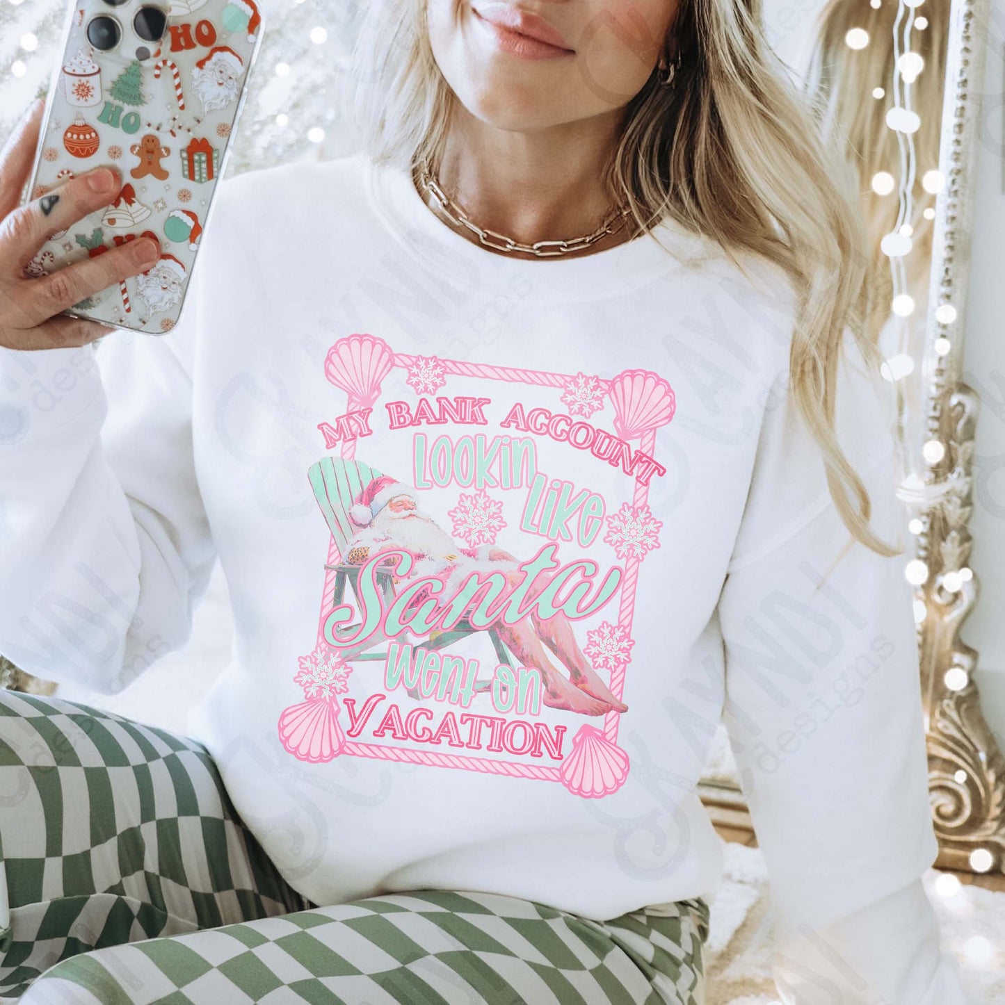 Santa Went on Vacation Sublimation Design PNG Digital Download Pink Santa Beach