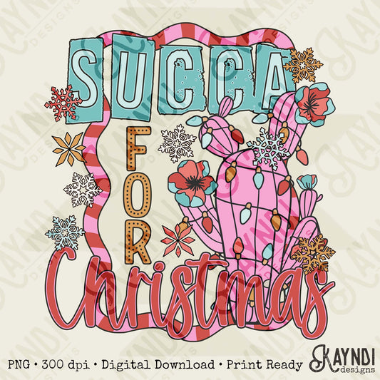 Succa for Christmas Sublimation Design PNG Digital Download Christmas Funny Cactus Lights