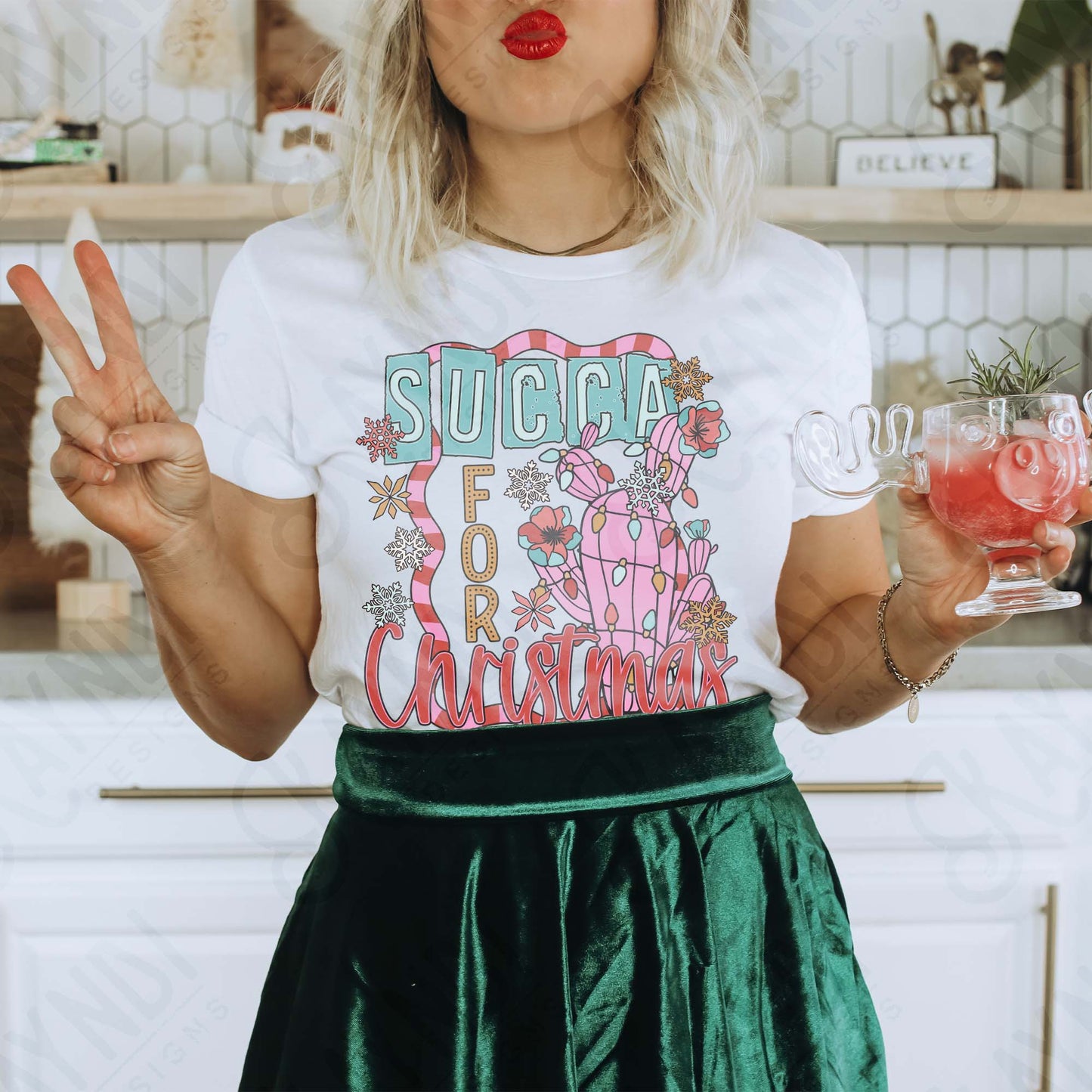 Succa for Christmas Sublimation Design PNG Digital Download Christmas Funny Cactus Lights