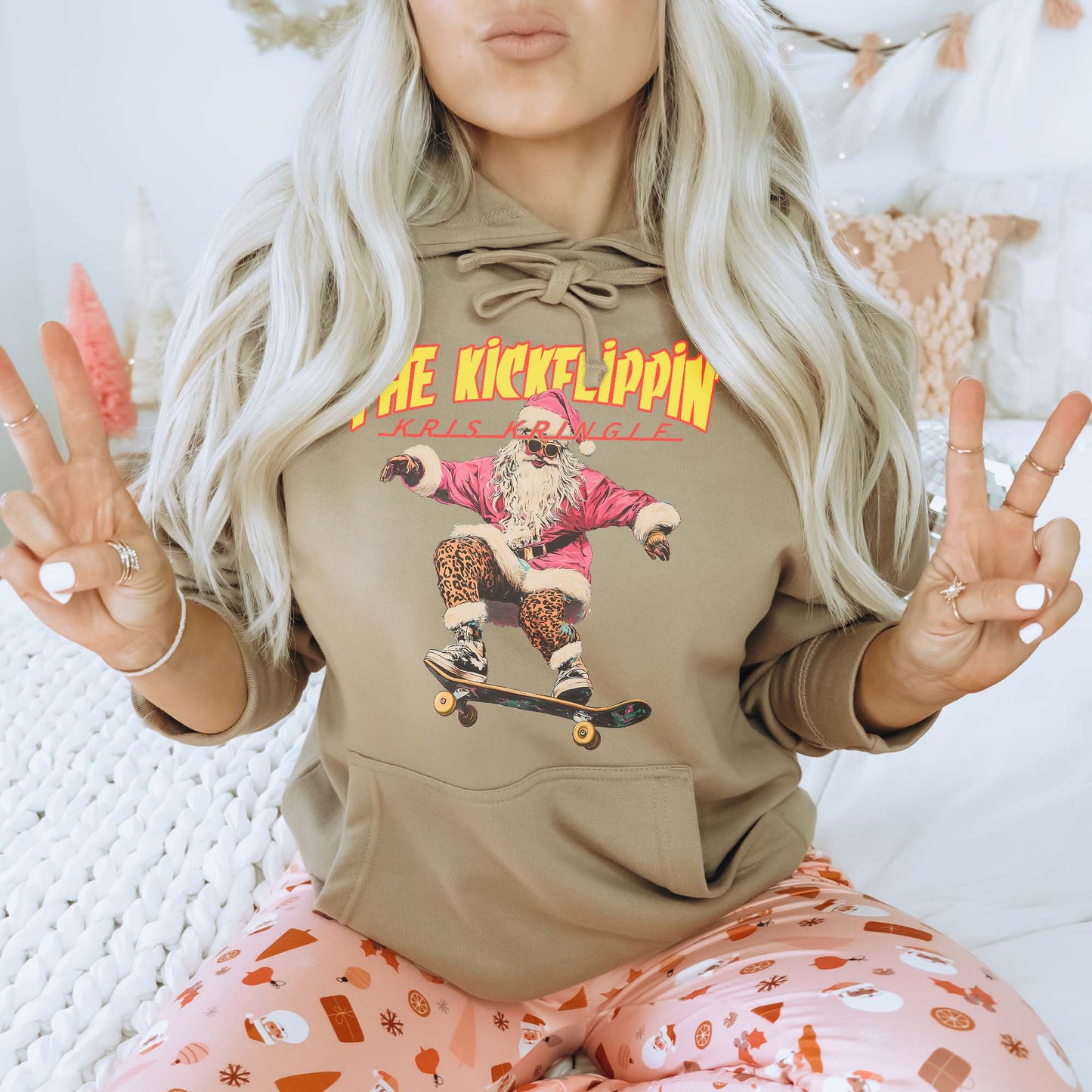 The Kickflipin Kris Kringle Leopard Sublimation Design PNG Digital Downloads DTG Printable Design Hip Santa Skateboard