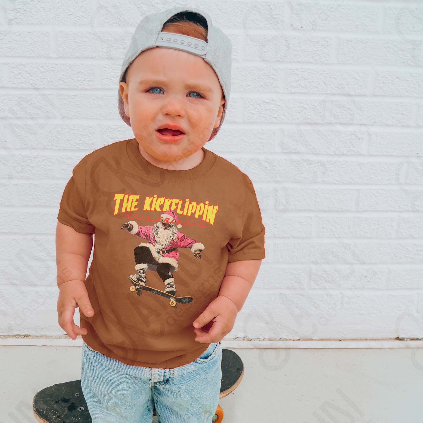 The Kickflippin Kris Kringle Sublimation Design PNG Digital Download Skateboarding Sunglasses Santa