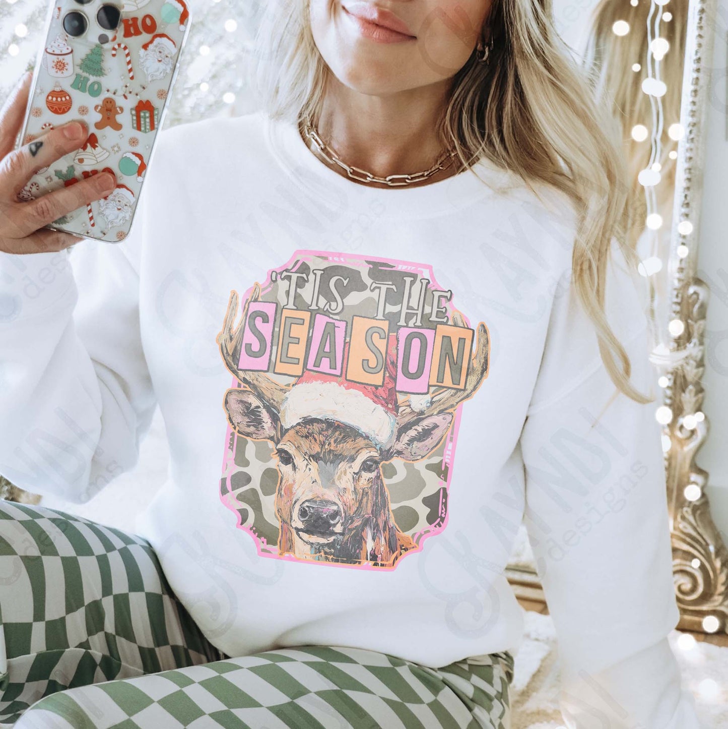 Tis the Season Orange Pink Sublimation Design PNG Digital Download Christmas Deer Camo