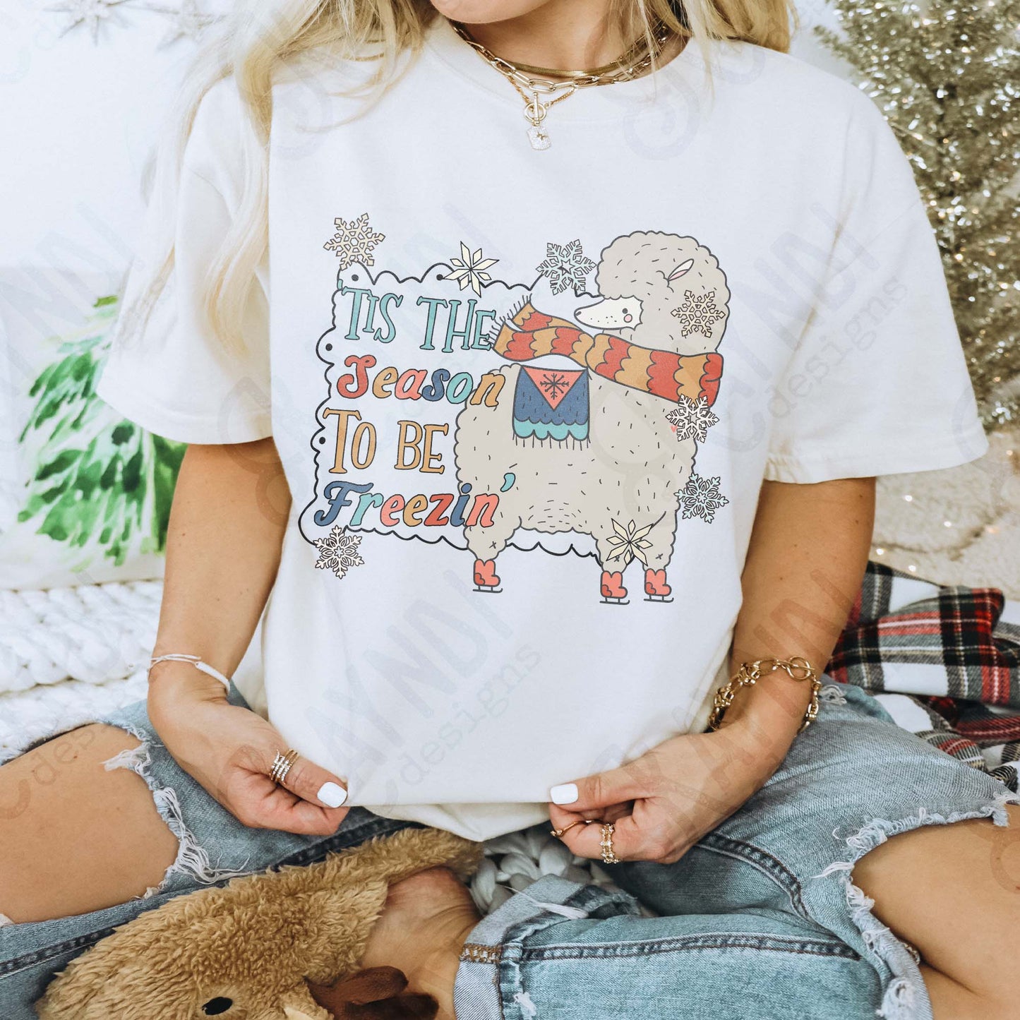 Tis the Season to be Freezin Sublimation Design PNG Digital Download Winter Funny Snow Alpaca