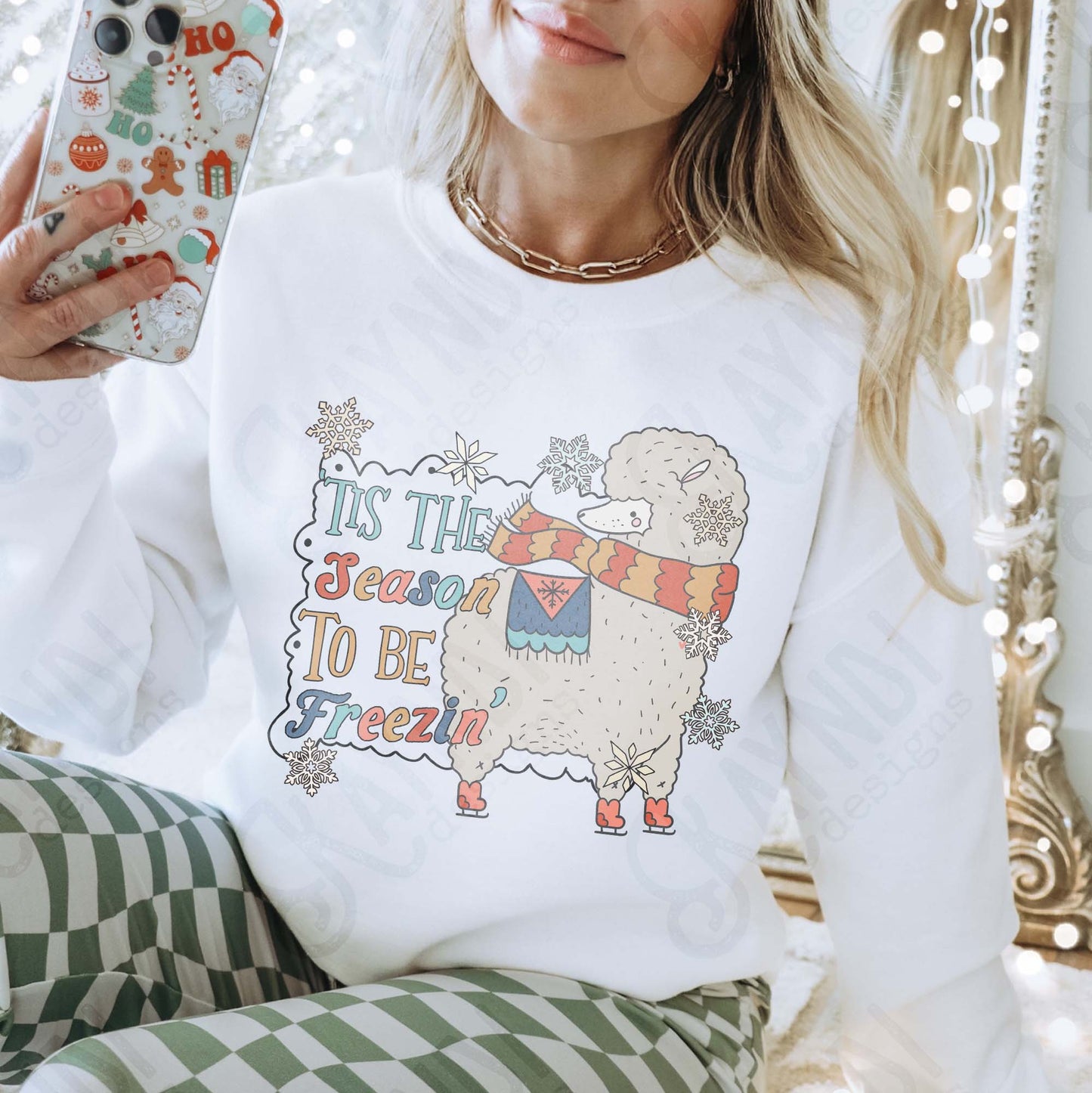 Tis the Season to be Freezin Sublimation Design PNG Digital Download Winter Funny Snow Alpaca