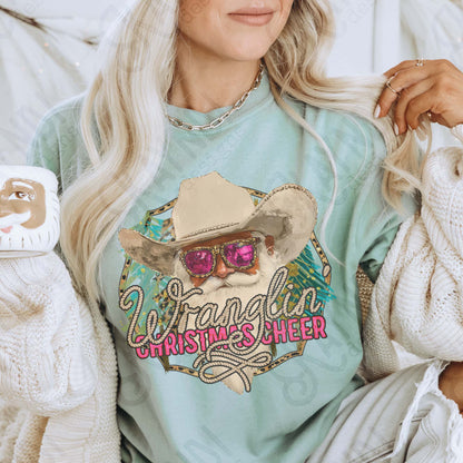 Wranglin Christmas Cheer Sublimation Design PNG Digital Download Cowboy Santa Western
