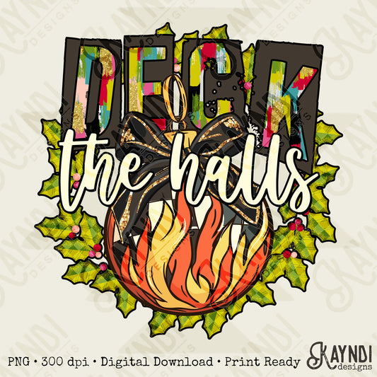 Deck the Halls Green Sublimation Design PNG Digital Download Printable Christmas