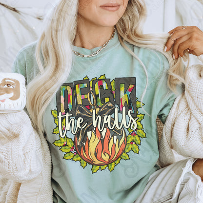 Deck the Halls Green Sublimation Design PNG Digital Download Printable Christmas