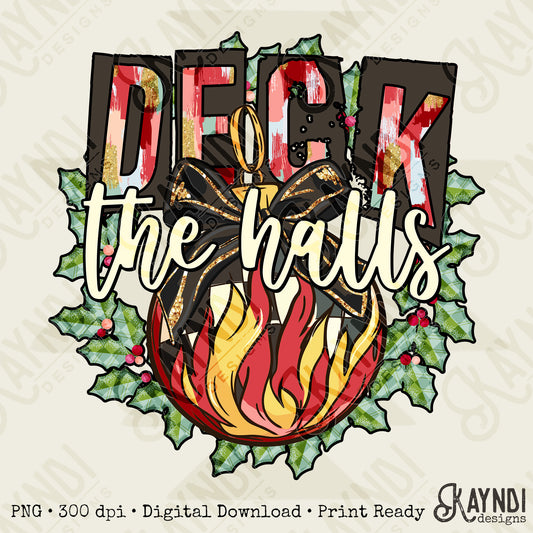 Deck the Halls Red Sublimation Design PNG Digital Download Printable Christmas