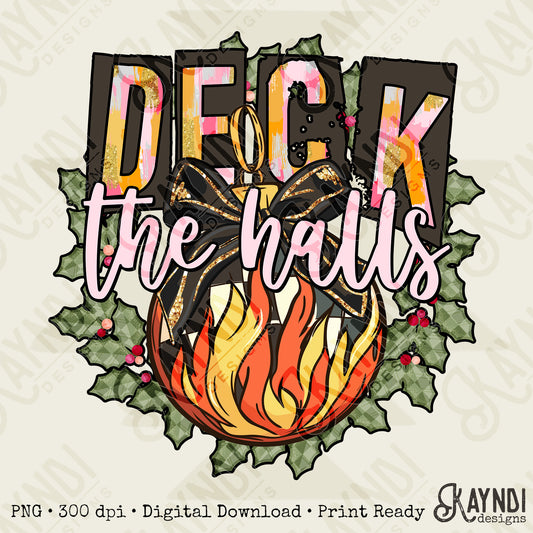 Deck the Halls Pink Sublimation Design PNG Digital Download Printable Christmas