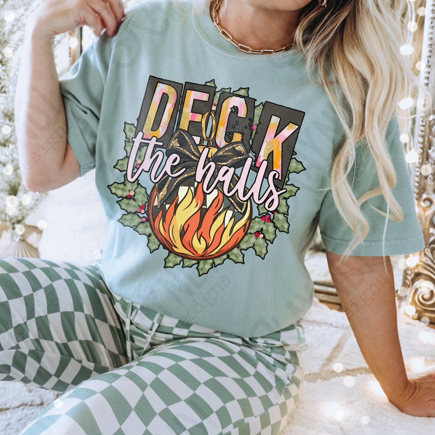 Deck the Halls Pink Sublimation Design PNG Digital Download Printable Christmas