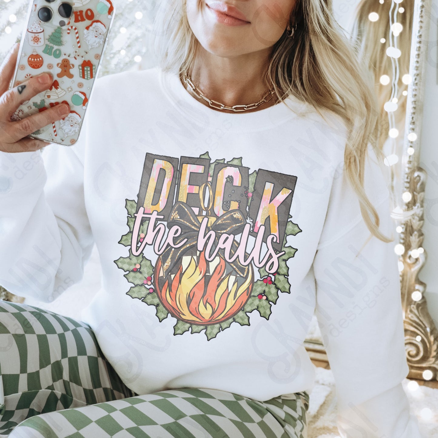 Deck the Halls Pink Sublimation Design PNG Digital Download Printable Christmas