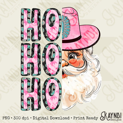 Ho Ho Ho Santa Sublimation Design PNG Digital Download Printable Christmas Western Fun Christmas