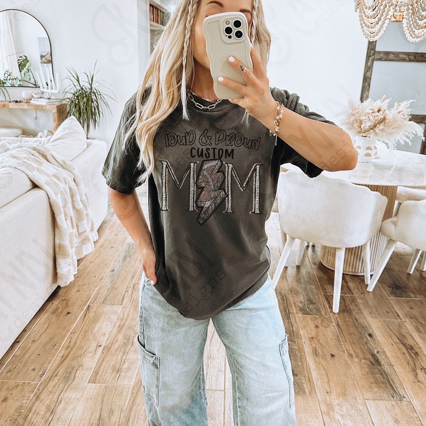 Loud & Proud Football Mom Sublimation Design PNG Digital Download Printable Mom Sparkle Lightning