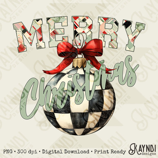Merry Christmas Chekered Ornament Sublimation Design PNG Digital Download Printable Christmas