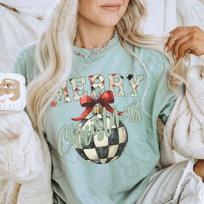 Merry Christmas Chekered Ornament Sublimation Design PNG Digital Download Printable Christmas
