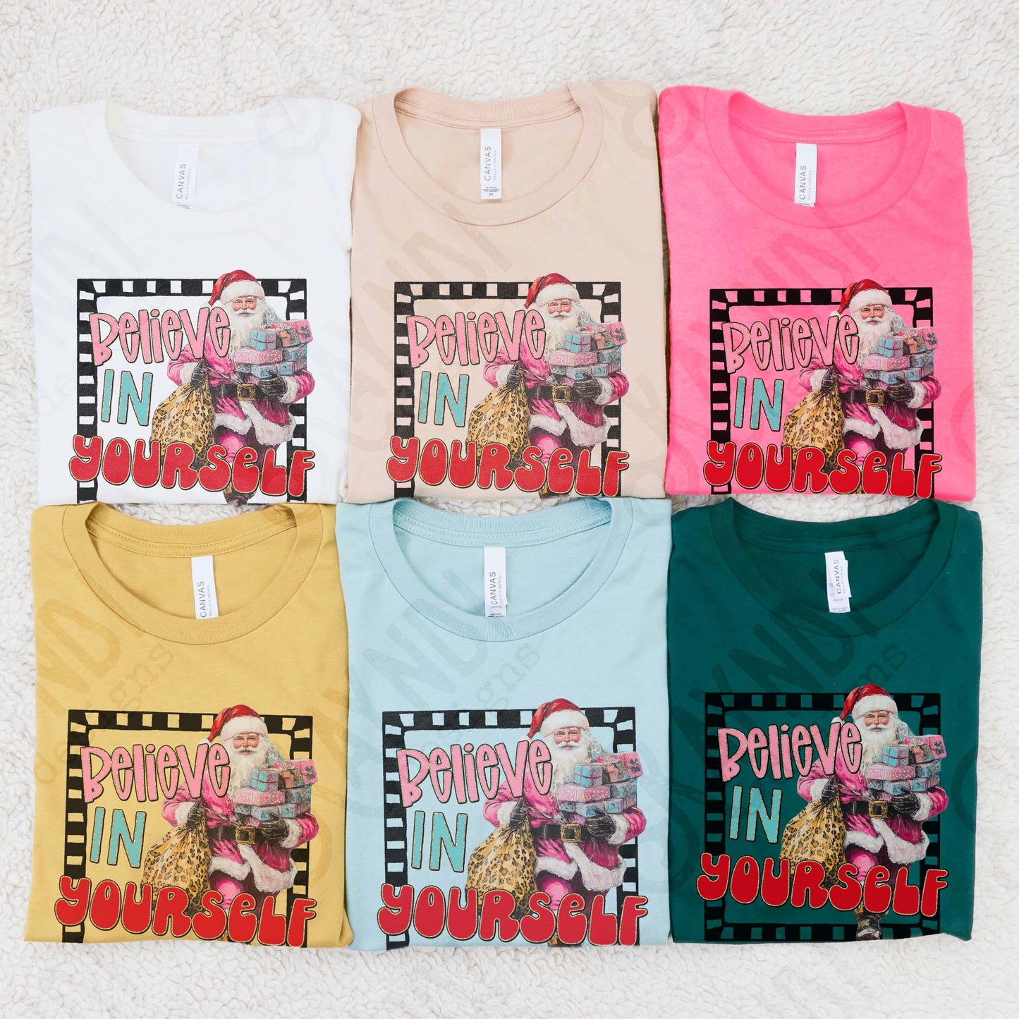 Believe in Yourself Sublimation Design PNG Digital Download Pink Santa Christmas Cheetah