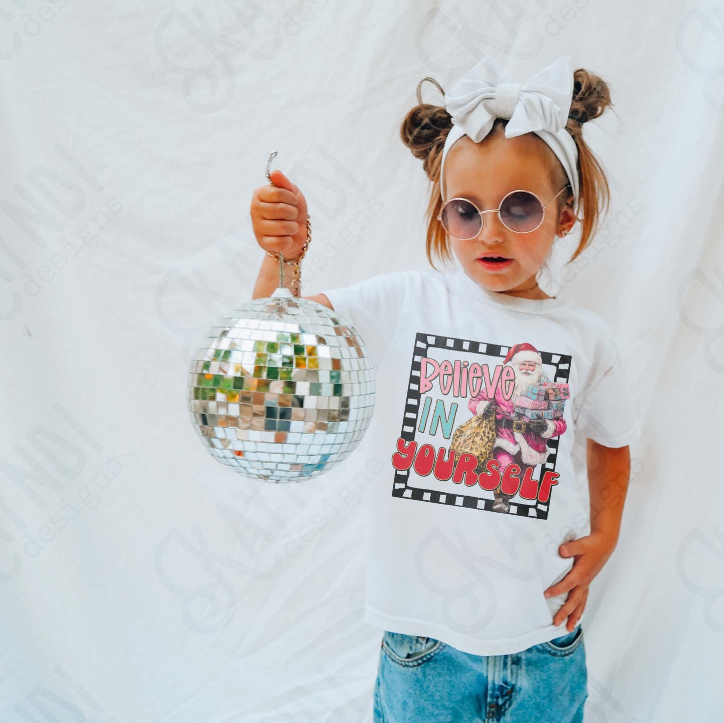 Believe in Yourself Sublimation Design PNG Digital Download Pink Santa Christmas Cheetah