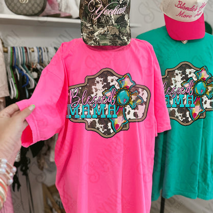 Blessed Mama Sublimation Design PNG Digital Download Cow Print Cross Country Western