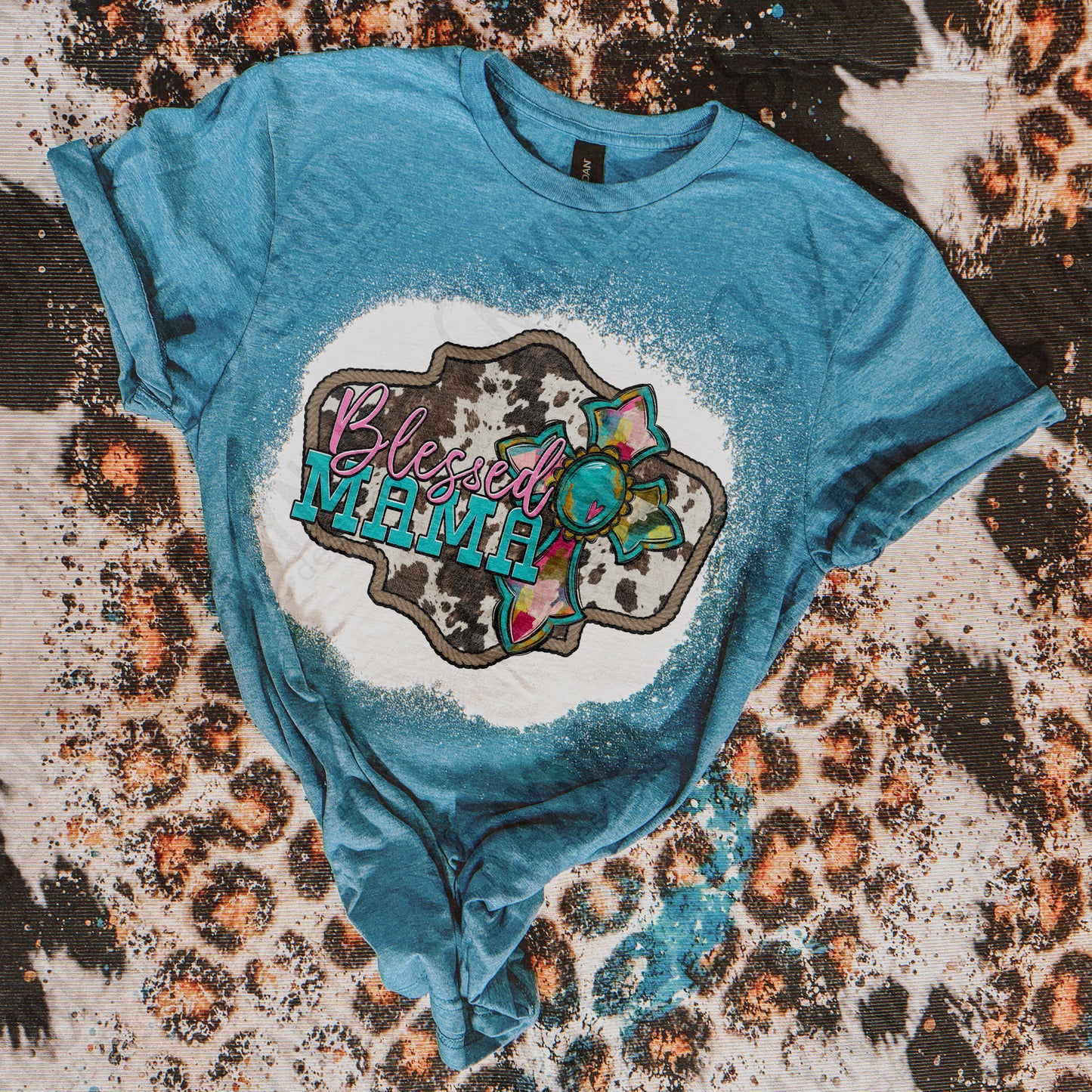 Blessed Mama Sublimation Design PNG Digital Download Cow Print Cross Country Western