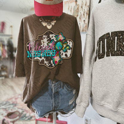 Blessed NayNay Sublimation Design PNG Digital Download Cow Print Cross Country Western