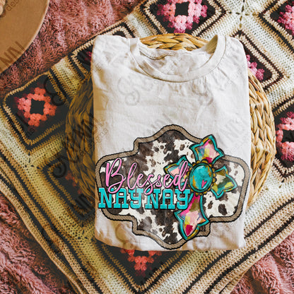 Blessed NayNay Sublimation Design PNG Digital Download Cow Print Cross Country Western