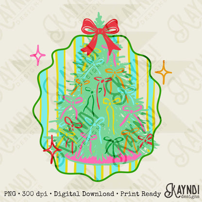 Christmas Tree Bow Sublimation Design PNG Digital Download Christmas Cute Stripes Bows Stars