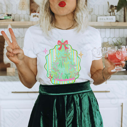 Christmas Tree Bow Sublimation Design PNG Digital Download Christmas Cute Stripes Bows Stars