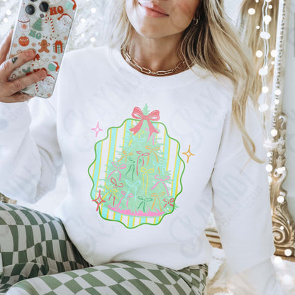 Christmas Tree Bow Sublimation Design PNG Digital Download Christmas Cute Stripes Bows Stars