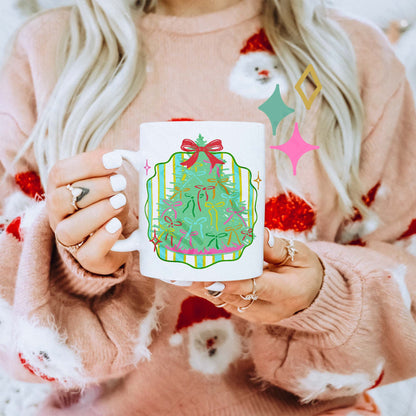 Christmas Tree Bow Sublimation Design PNG Digital Download Christmas Cute Stripes Bows Stars