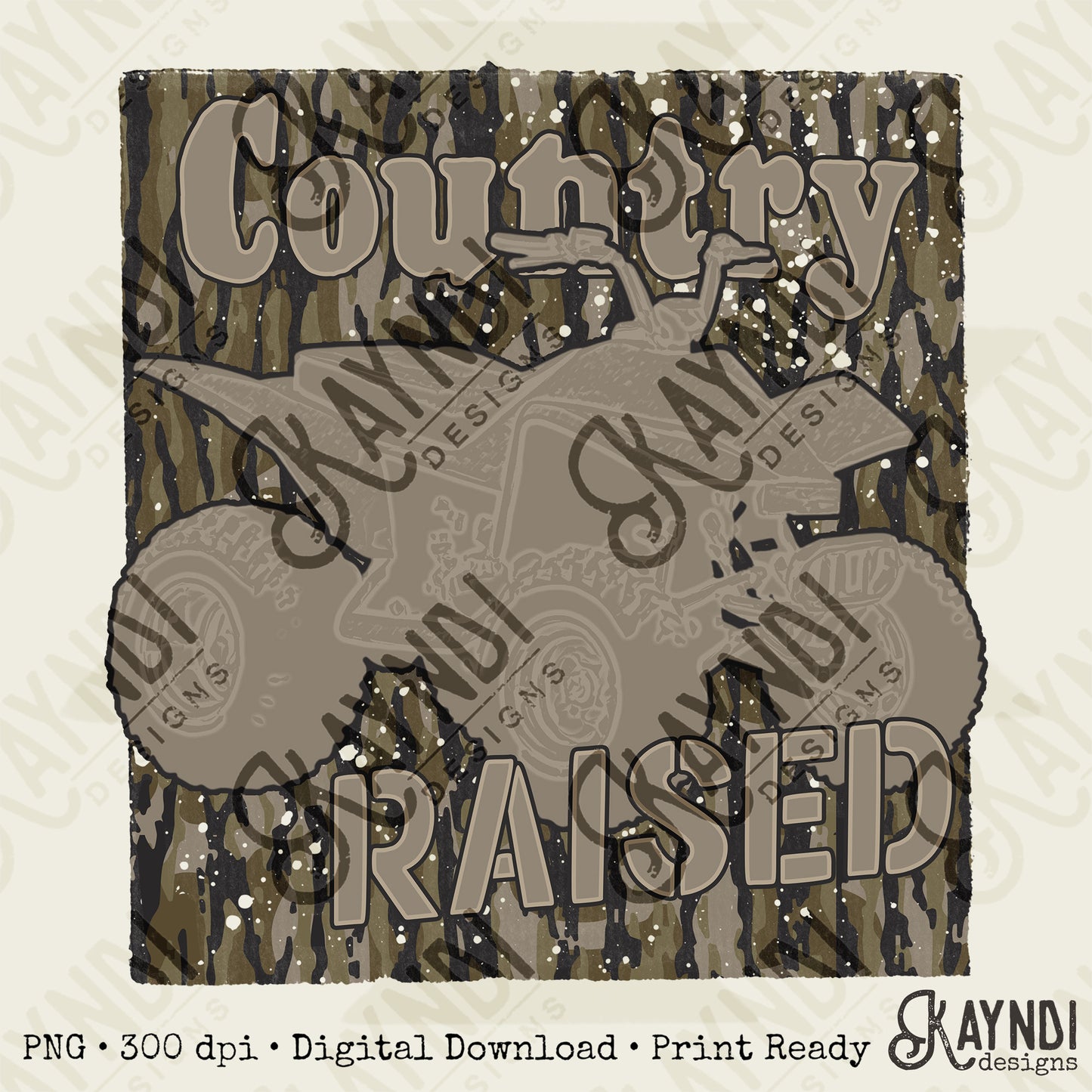 Country Raised Sublimation Design PNG Digital Download Camo Four Wheeler