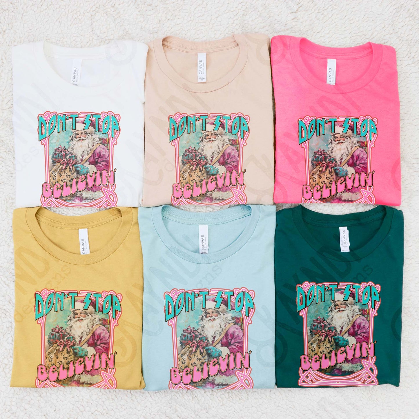 Don't Stop Believin Sublimation Design PNG Digital Download Pink Santa Christmas Cheetah